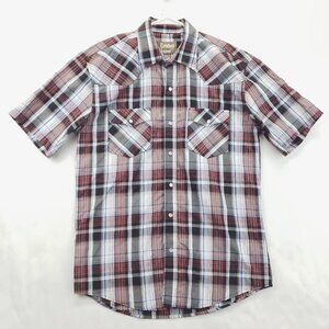 Cowboy Legend Shirt Mens Large Black Red Plaid Short Sleeve Western Pearl Snap